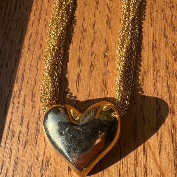 Avon Gold Plated Puffer Heart 💛 Pendant on Multistrand Chain Necklace - Picture 2 of 5